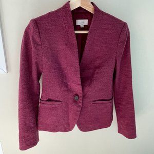 LOFT Burgandy Textured Collarless Blazer Size 00P